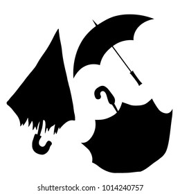 set silhouette umbrella side view of rain  vector illustration