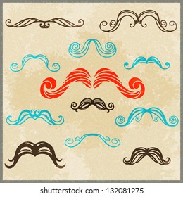 Set silhouette various mustache - vector
