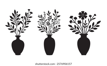 Set of silhouette vase icon, Botanical style isolated on a white background, Eps 10.	