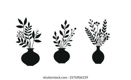 Set of silhouette vase icon, Botanical style isolated on a white background, Eps 10.	