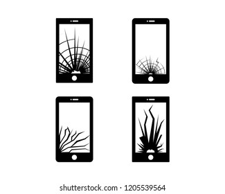 Set Silhouette Vector Broken Smartphone Sign Symbol Icon Logo Template Design Inspiration