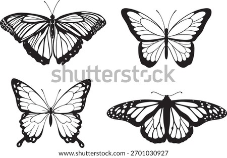 Set of Silhouette vector butterflies isolated vector art illustration