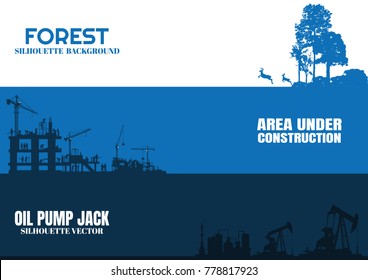 Set of silhouette vector, Construction silhouettes, Oil pump jack silhouettes, Natural vector illustration.