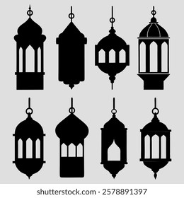 set of silhouette vector icon of Arabic lantern is islamic ramadan