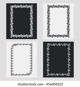 Set of silhouette vertical frames. Design element for banners, labels, prints, posters, web, presentation, invitations, weddings, greeting cards, albums. Vector clip art.