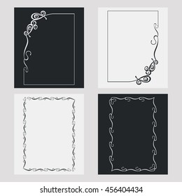 Set of silhouette vertical frames. Design element for banners, labels, prints, posters, web, presentation, invitations, weddings, greeting cards, albums. Vector clip art.