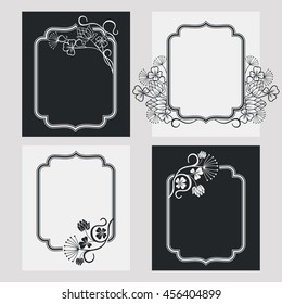 Set of silhouette vertical frames. Design element for banners, labels, prints, posters, web, presentation, invitations, weddings, greeting cards, albums. Vector clip art.