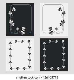 Set of silhouette vertical frames. Design element for banners, labels, prints, posters, web, presentation, invitations, weddings, greeting cards, albums. Vector clip art.