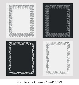 Set of silhouette vertical frames. Design element for banners, labels, prints, posters, web, presentation, invitations, weddings, greeting cards, albums. Vector clip art.