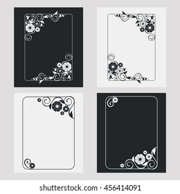 Set of silhouette vertical frames. Design element for banners, labels, prints, posters, web, presentation, invitations, weddings, greeting cards, albums. Vector clip art.