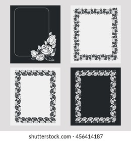 Set of silhouette vertical frames. Design element for banners, labels, prints, posters, web, presentation, invitations, weddings, greeting cards, albums. Vector clip art.