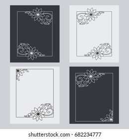 Set of silhouette vertical frames. Design element for banners, labels, prints, posters, web, presentation, invitations, weddings, greeting cards, albums. Vector clip art.