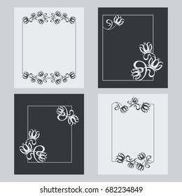 Set of silhouette vertical frames. Design element for banners, labels, prints, posters, web, presentation, invitations, weddings, greeting cards, albums. Vector clip art.