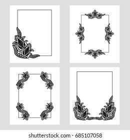 Set of silhouette vertical frames. Design element for banners, labels, prints, posters, web, presentation, invitations, weddings, greeting cards, albums.Vector clip art.