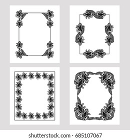 Set of silhouette vertical frames. Design element for banners, labels, prints, posters, web, presentation, invitations, weddings, greeting cards, albums.Vector clip art.