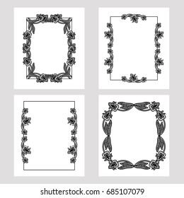 Set of silhouette vertical frames. Design element for banners, labels, prints, posters, web, presentation, invitations, weddings, greeting cards, albums.Vector clip art.
