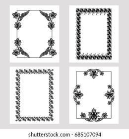 Set of silhouette vertical frames. Design element for banners, labels, prints, posters, web, presentation, invitations, weddings, greeting cards, albums.Vector clip art.