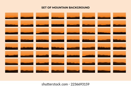set of silhouette views of mountains with sunset background