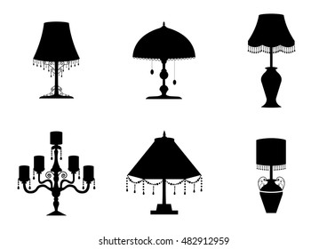 Set of silhouette vintage and table lamp flat icon,Vector illustrations