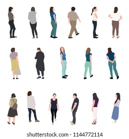 Set of Silhouette Walking People. Vector Illustration. EPS10