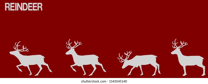 Set of silhouette walking reindeer.
