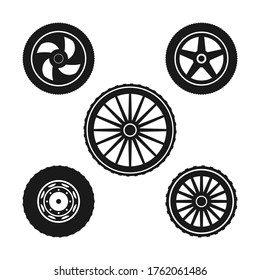 Set of silhouette wheels vector. Wheels of motorcycle, car, and chariot