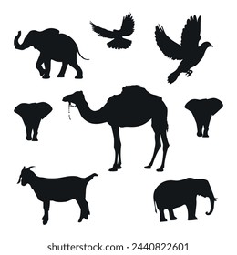 Set of silhouette wildlife animals.