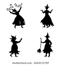 Set of silhouette witch on white background.