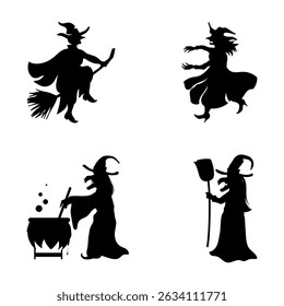 Set of silhouette witch on white background.