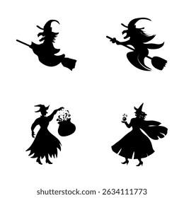 Set of silhouette witch on white background.