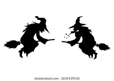 Set of silhouette witch on white background.
