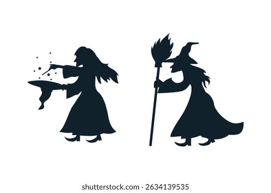Set of silhouette witch on white background.