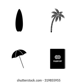 Set of silhouetted summer icons on a white background
