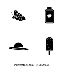 Set of silhouetted summer icons on a white background