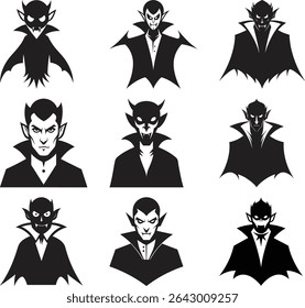 Set of Silhouetted Vampire Icons for Halloween Design