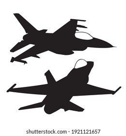 set of silhouetter military jet fighter vector graphic illustration
