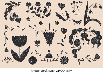 Conjunto de siluetas de flores abstractas modernas