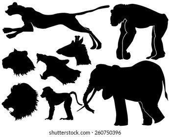 set of silhouettes of African animals