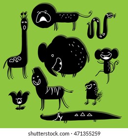 Set of silhouettes of African animals.