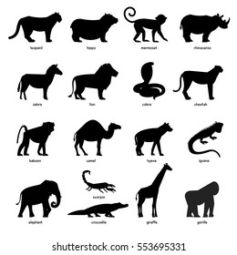 Set of silhouettes of African animals