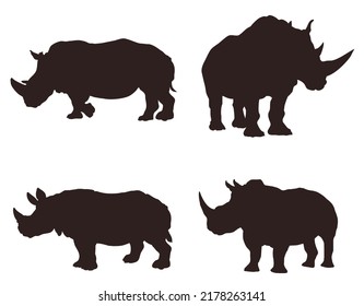 Set of silhouettes of African animals rhinoceros.