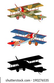 Set silhouettes of aircraft from the First World War on a white background. Vector 