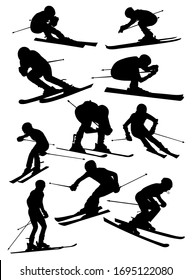 set of silhouettes of Alpine skiers vector illustration