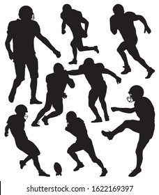 set of silhouettes of American football players, vector illustration