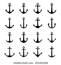 Set of silhouettes of anchors, vector illustration