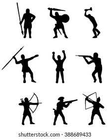 Set silhouettes of ancient warriors.