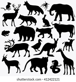 set of silhouettes of animals and insects,vector illustration