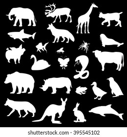 set of silhouettes of animals on the background,vector illustration