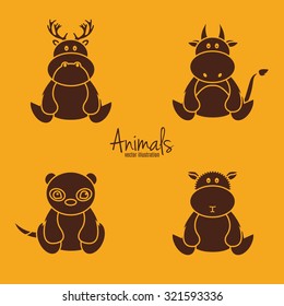 set of silhouettes of animals on a colored background