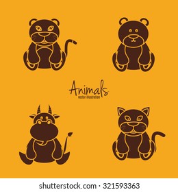set of silhouettes of animals on a colored background